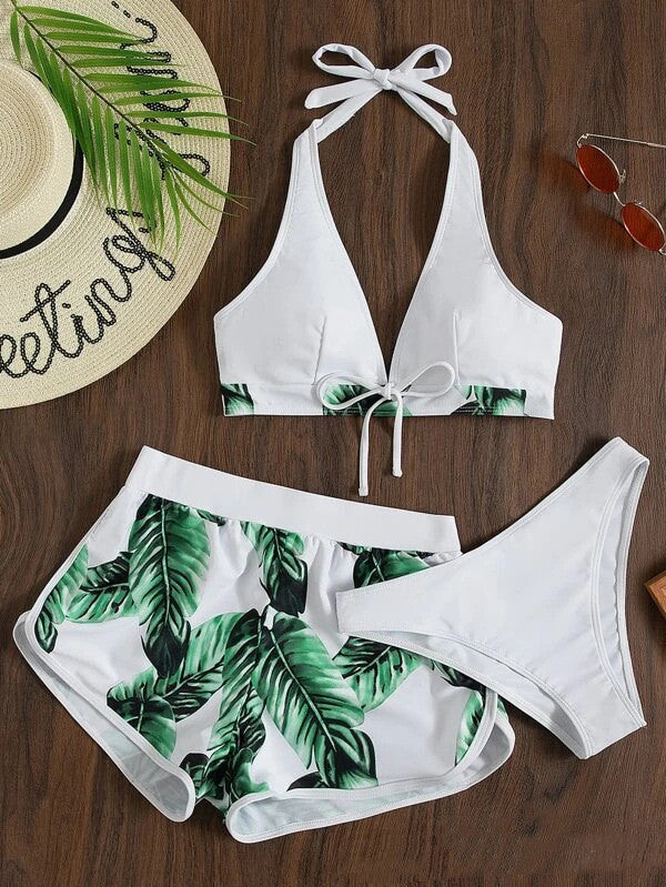 Levoire | Ensemble Bikini Bottom Et Shorts Pour Femmes Blanc