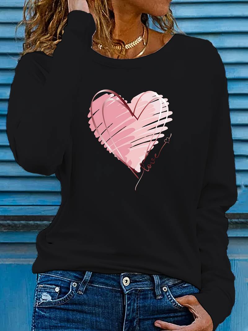 Levoire | T-shirt Manches Longues Imprimé Cœur et Amour Noir