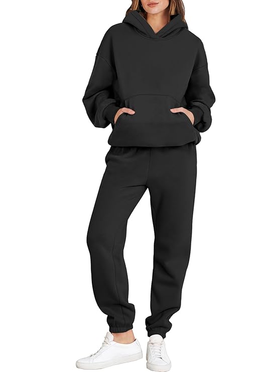 Levoire | Sweat À Capuche À Manches Longues, Pantalon Avec Poches Ensemble De Survêtement Deux Pièces Noir