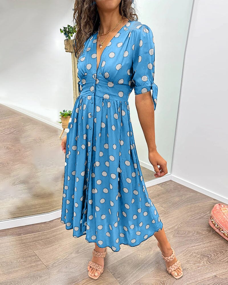 Levoire | Robe À Col En V Avec Des Pois Bleu clair