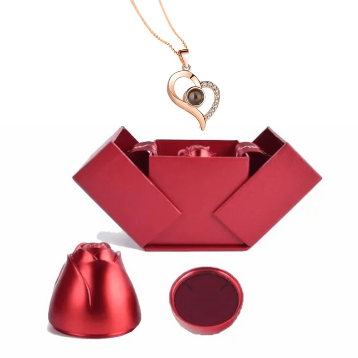 Levoire | Herz Collier Je T'aime En 100 Langues Cœur oblique Coffres à roses en métal Rosé doré