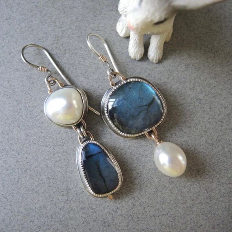 Levoire | Collection De Vin Boucles D'Oreilles En Pierre Naturelle Bleue Argent