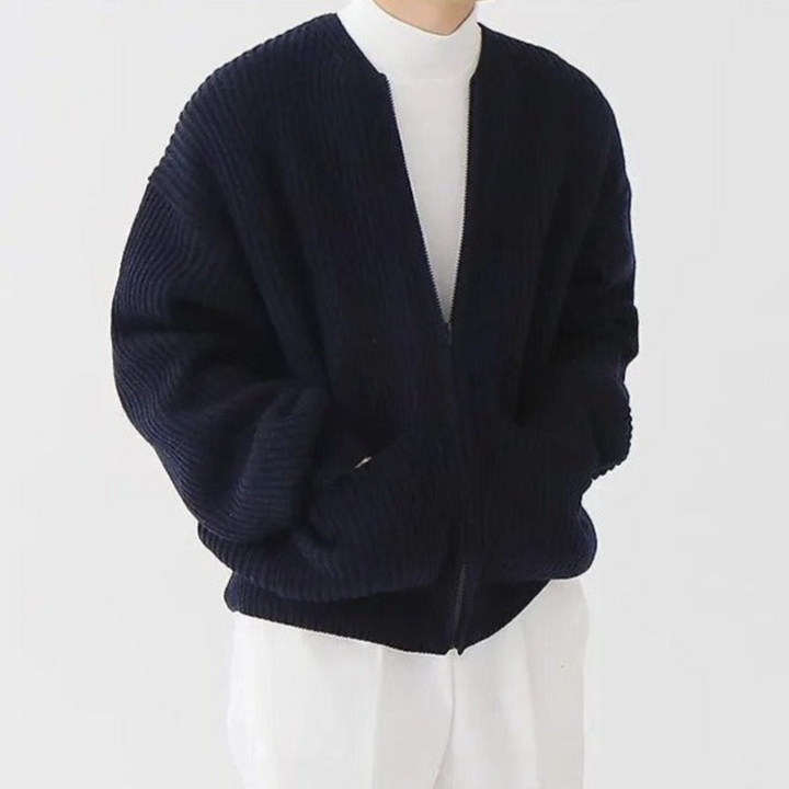 Levoire | Veste en tricot pour hommes avec fermeture éclair Bleu foncé