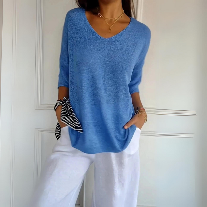 Levoire | Pull Décontracté Pour Femmes À Col En V Bleu