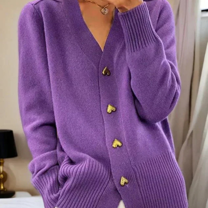 Levoire | Veste En Tricot Féminine Avec Boutons En Forme De Cœur Violet Taille unique