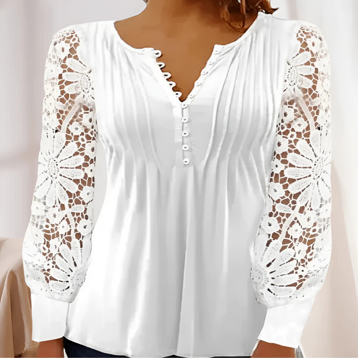 Levoire | Blouse d'été avec décolleté en V à manches longues Blanc
