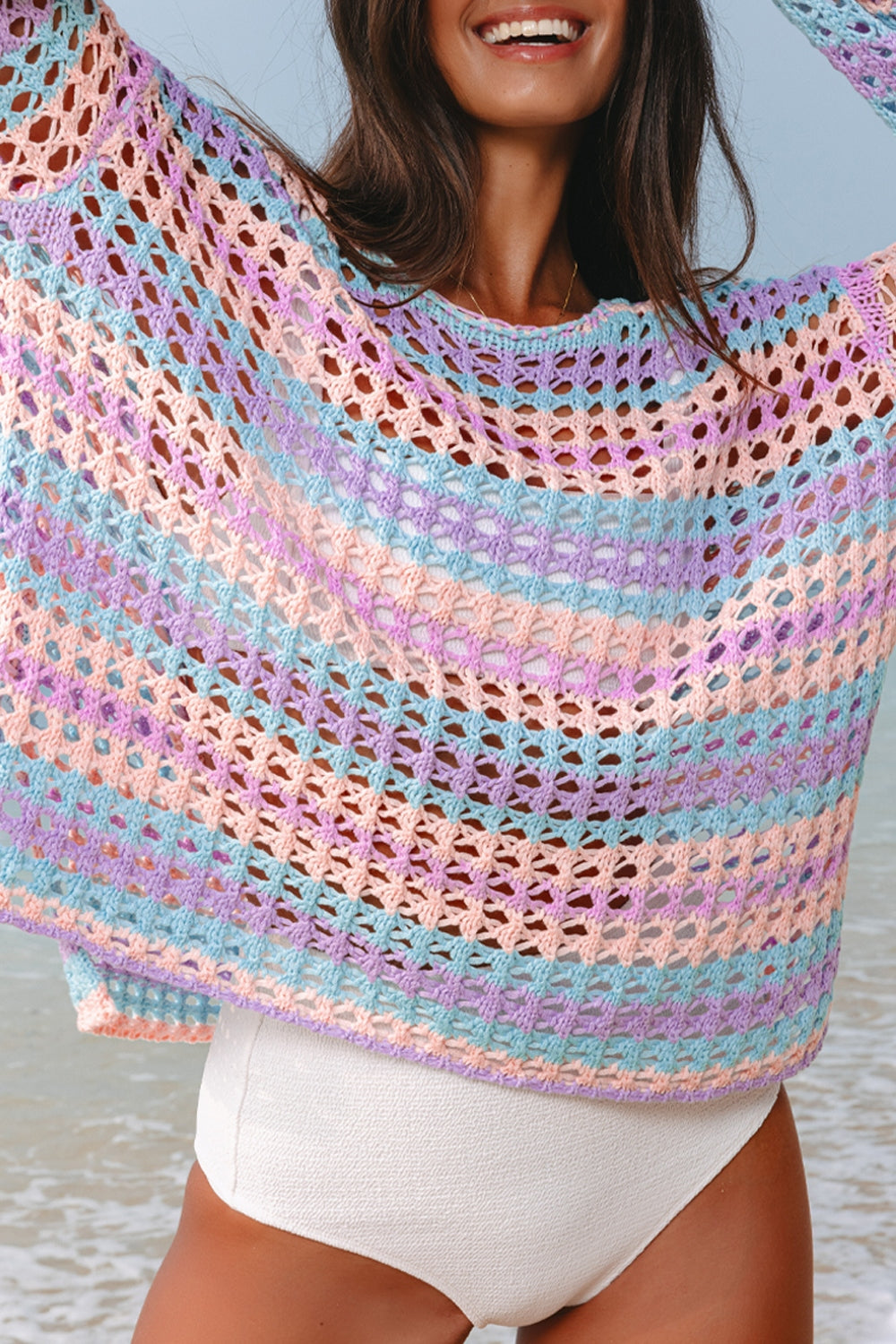 Levoire | Motif Losange Avec Fente Col Rond Rayé Couverture