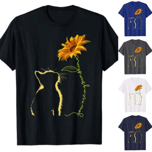 T-shirt femme avec motif créatif de chat et de tournesol Levoire