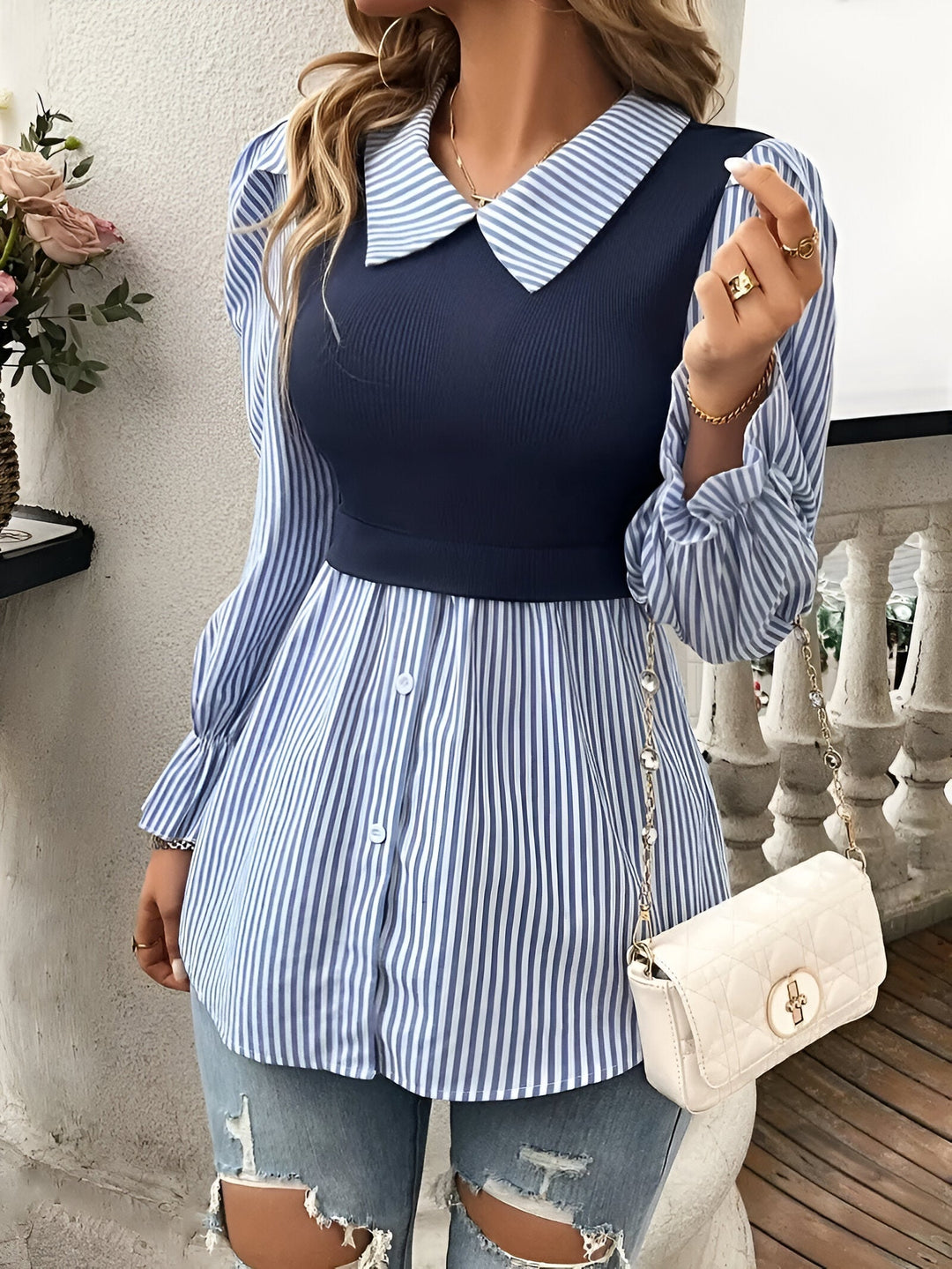 Levoire | Chemise Élégante À Rayures Bleu