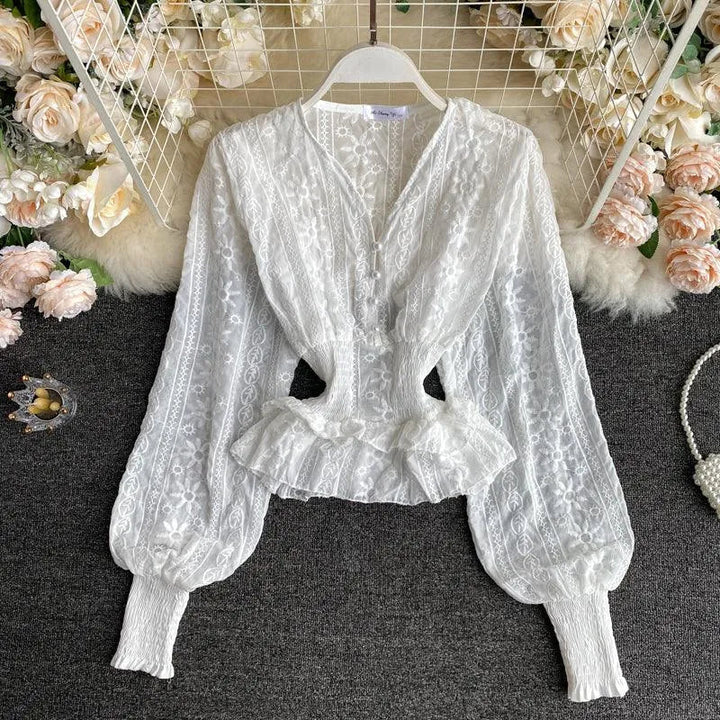 Levoire | T-shirt rétro brodé col en V Blanc Une taille