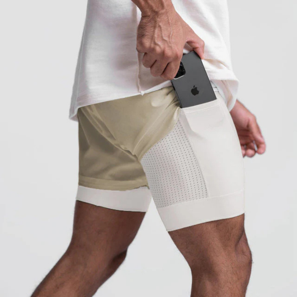 Levoire | Performance Shorts Avec Poche Latérale Pratique Khaki Blanc