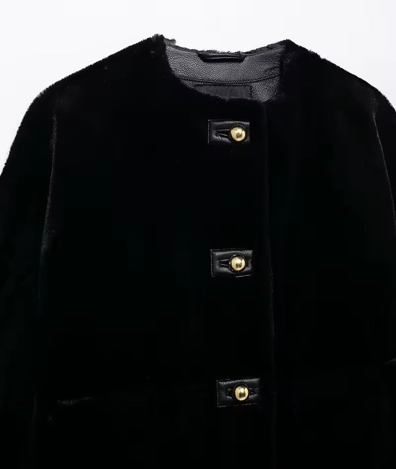 Levoire | Veste En Velours Noir Élégant Avec Des Boutons Dorés