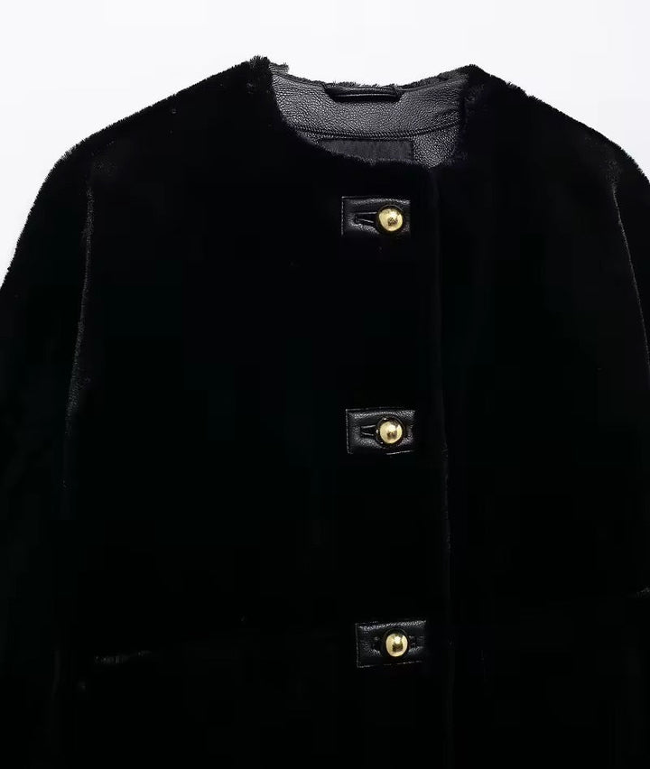 Levoire | Veste En Velours Noir Élégant Avec Des Boutons Dorés