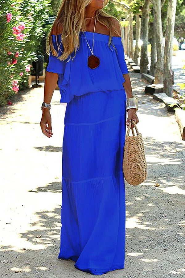 Levoire | Off Shoulder Robe Maxi Décontractée De Plage Bleu