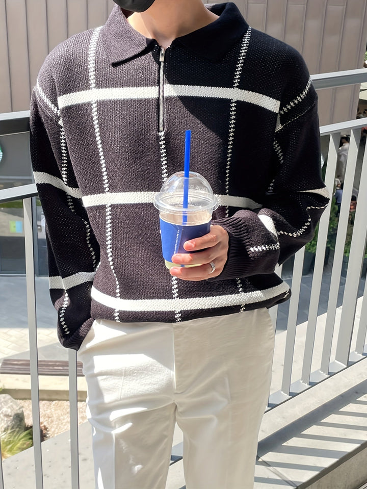 Levoire | Pull Homme À Carreaux Avec Demi-Zip