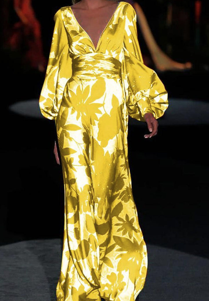 Levoire | Confortable, taille soulignée, jupe longue ample Jaune