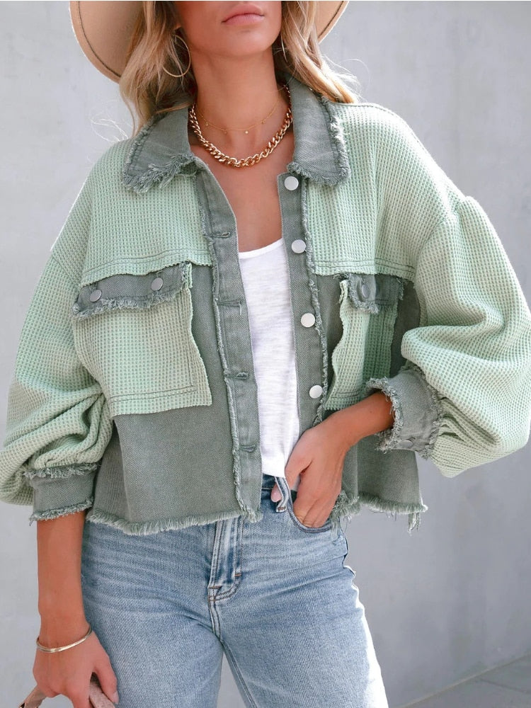 Levoire | Veste à boutons longue à manches longues raccourcie Vert