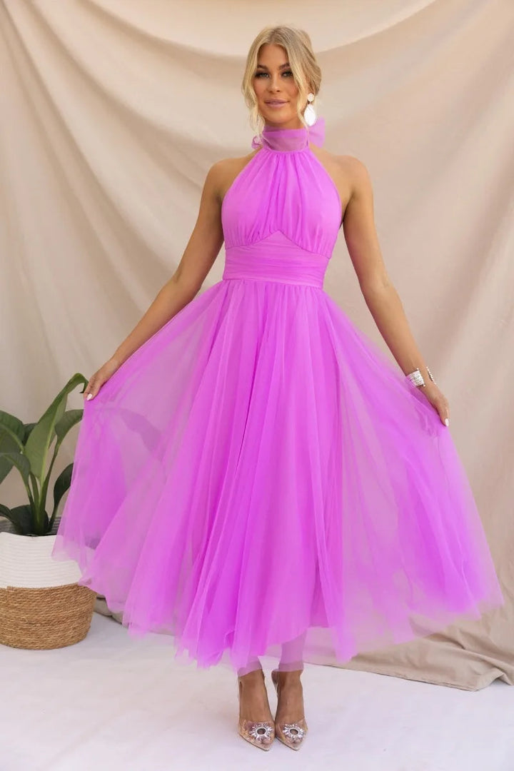 Levoire | Robe Midi En Tulle À Dos Nu Fuchsia (Rupture de stock rapide)