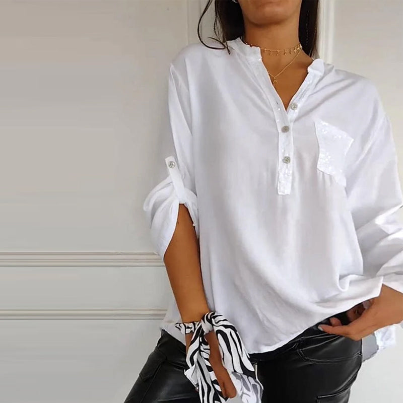 Levoire | Blouse En Coton Avec Paillettes Décolleté En V Blanc