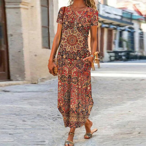 Levoire | Maxi-Robe Longue À Motifs, Confectionnee En Coton Et Lin