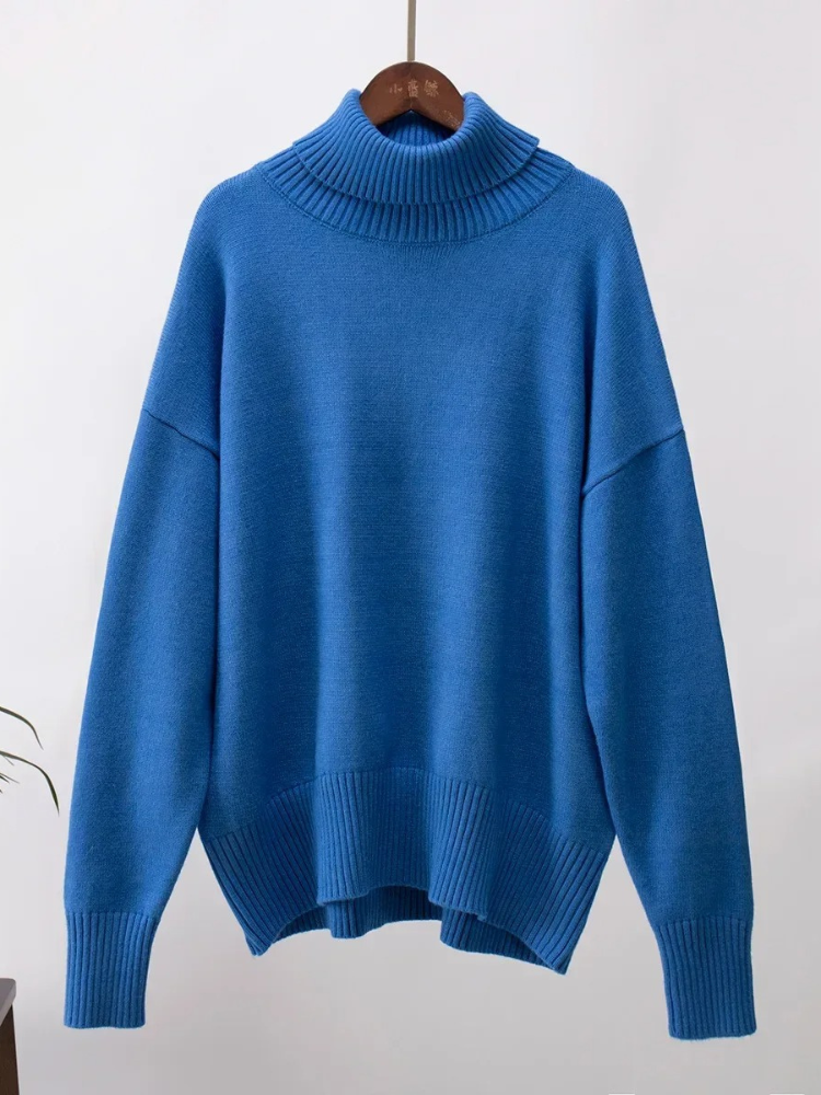 Levoire | Pull en tricot à col montant pour femmes en grandes tailles, Doux et Confortable Bleu