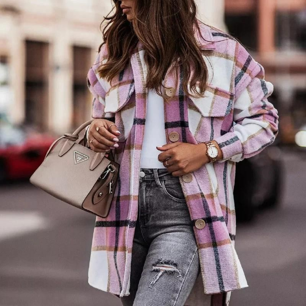 Levoire | Veste À Carreaux Pour Femmes Style Chemise Surdimensionnée Décontractée Rosa