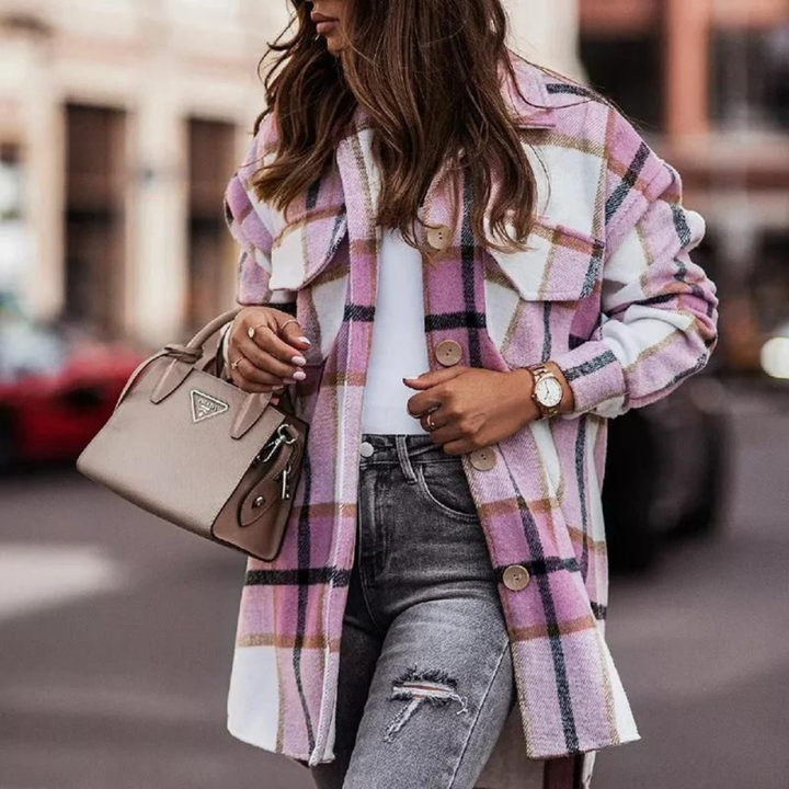Levoire | Veste À Carreaux Pour Femmes Style Chemise Surdimensionnée Décontractée Rosa