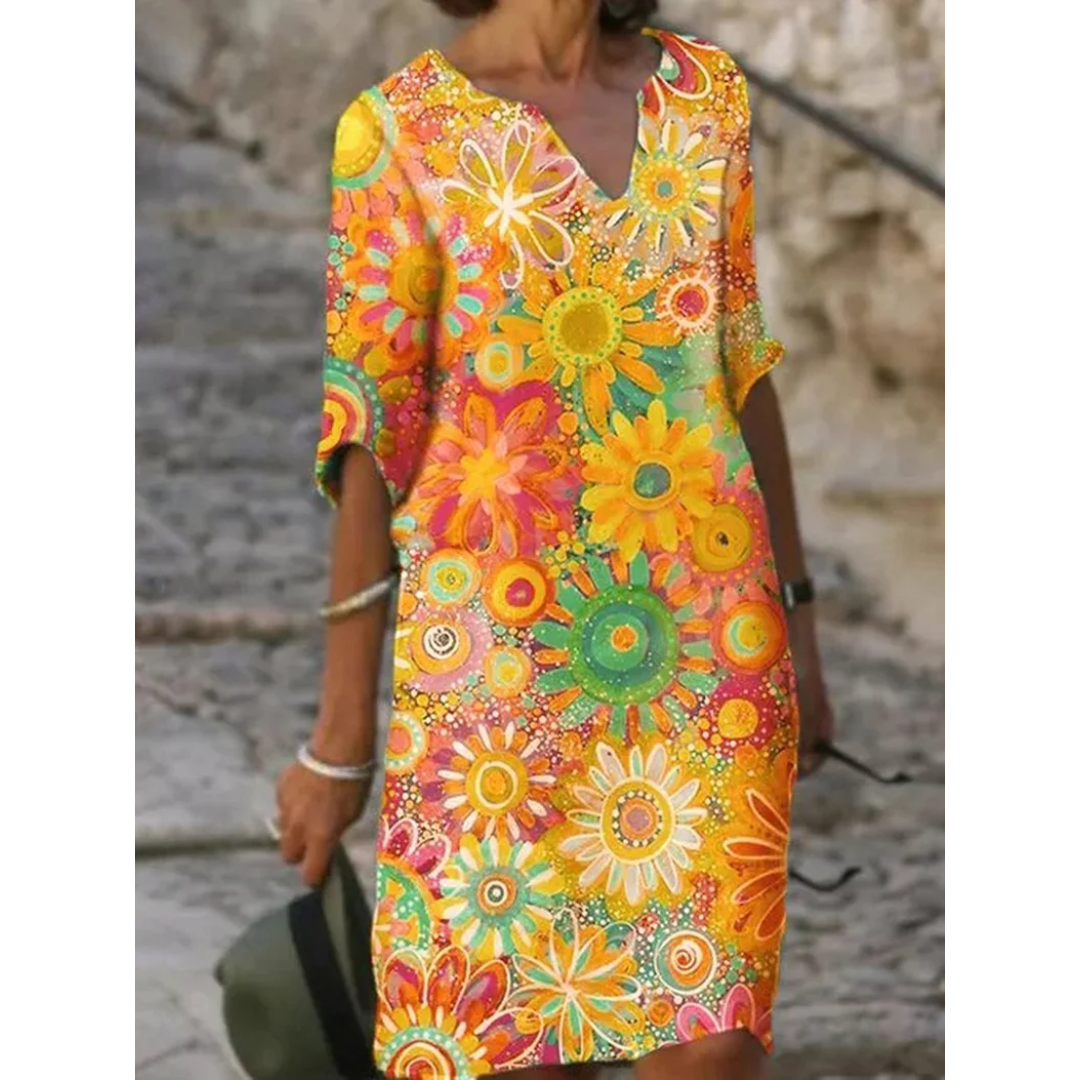 Levoire | Robe mini à imprimé floral avec décolleté en V pour dames Jaune