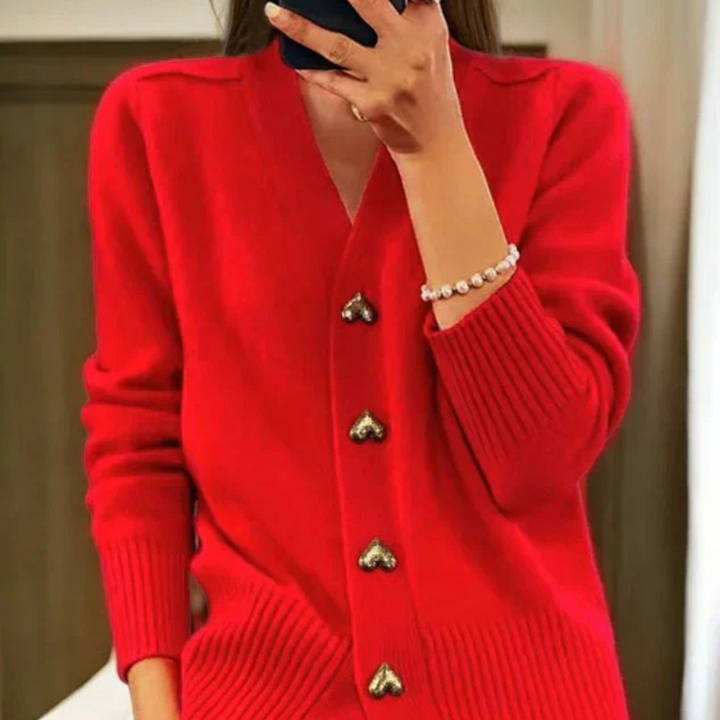 Levoire | Veste En Tricot Féminine Avec Boutons En Forme De Cœur Rot Taille unique