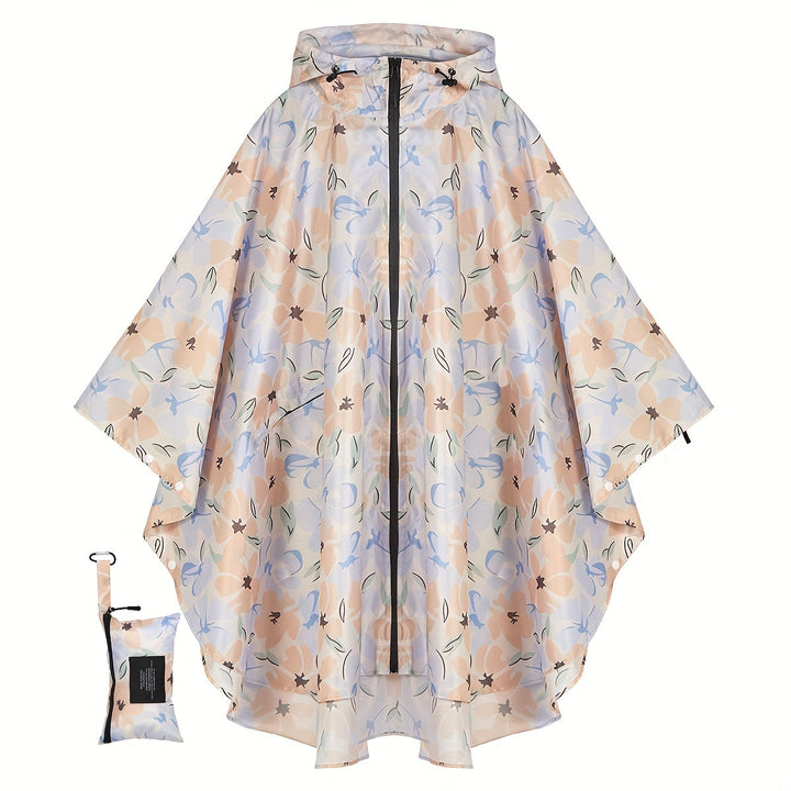 Levoire | Poncho De Pluie Imperméable À Motif Floral Avec Capuche Et Poche Zippée Fleur bleue