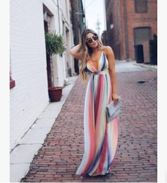 Levoire | Robe maxi été arc-en-ciel élégante Multicolore