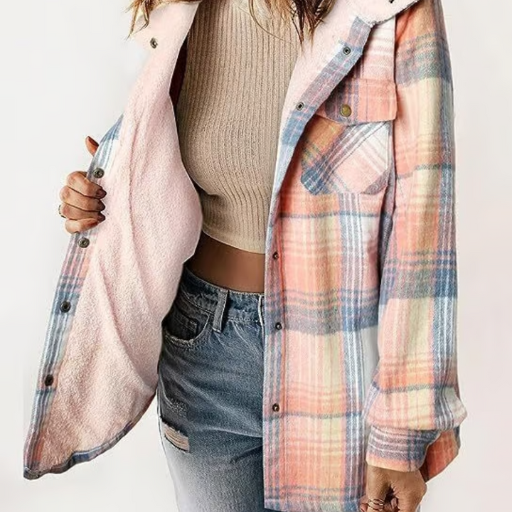Levoire | Veste à capuche à carreaux Look automnal décontracté Rosa