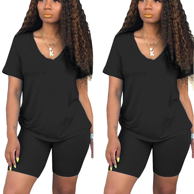 Ensemble de loisirs sportif pour femmes avec col en V et taille élastique Levoire