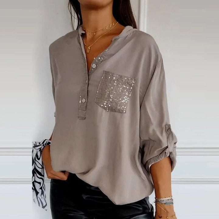 Levoire | Blouse En Coton Avec Paillettes Décolleté En V Kaki