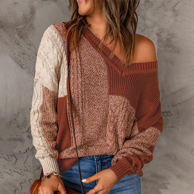 Levoire | En Tricot Patchwork Décontracté Marron