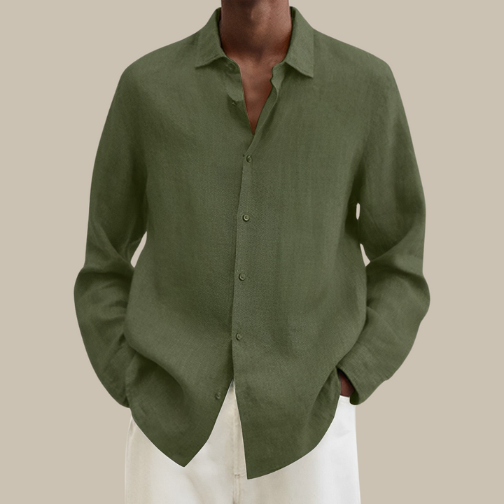 Levoire | Chemise En Lin Élégante À Manches Longues vert olive