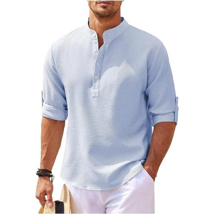 Levoire | Henley Shirt Décontracté Coupe décontractée Bleu clair