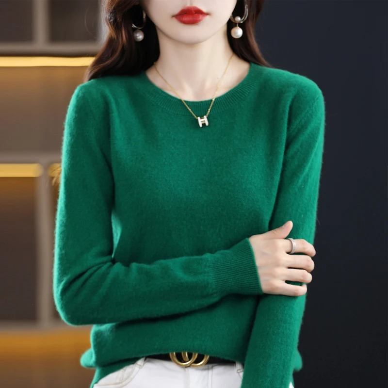 Levoire | Kasmirusvetimen Femmes Classique Col Rond, Doux & Élégant Vert