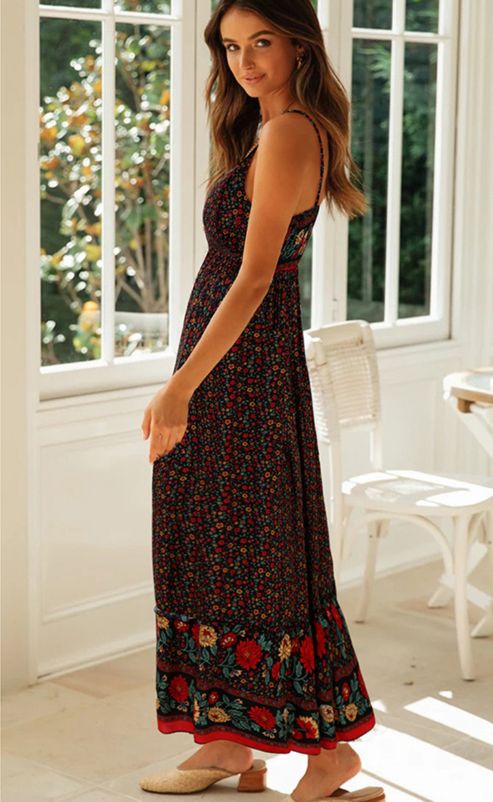 Levoire | Robe Bohémienne Croisée Avec Bretelles Noir