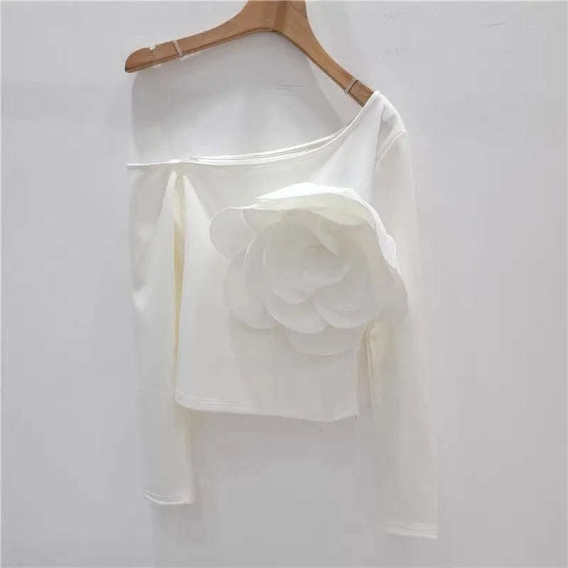 Levoire | T-shirt à manches longues 3D avec fleur Blanc Taille libre