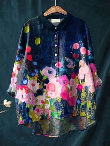 Levoire | Blouse Florale Élégante Et Polyvalente Bleu Nuit