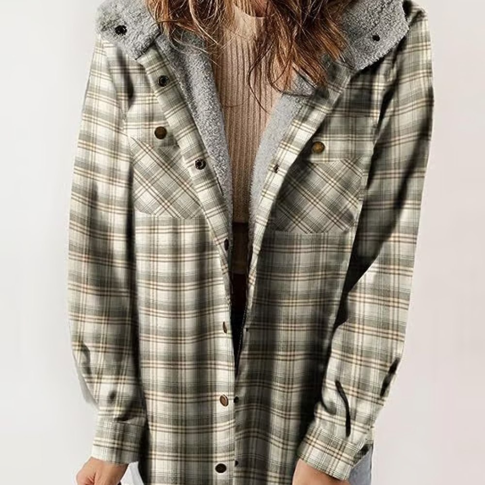Levoire | Veste à capuche à carreaux Look automnal décontracté Vert