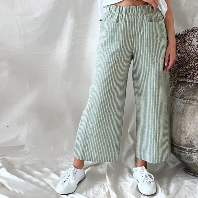 Levoire | Pantalons D'Été Pour Femmes Élégants Et Rayés Aérés Vert