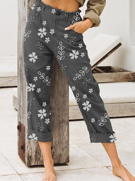 Pantalons cargo pour femmes avec motif floral et taille élastique Levoire