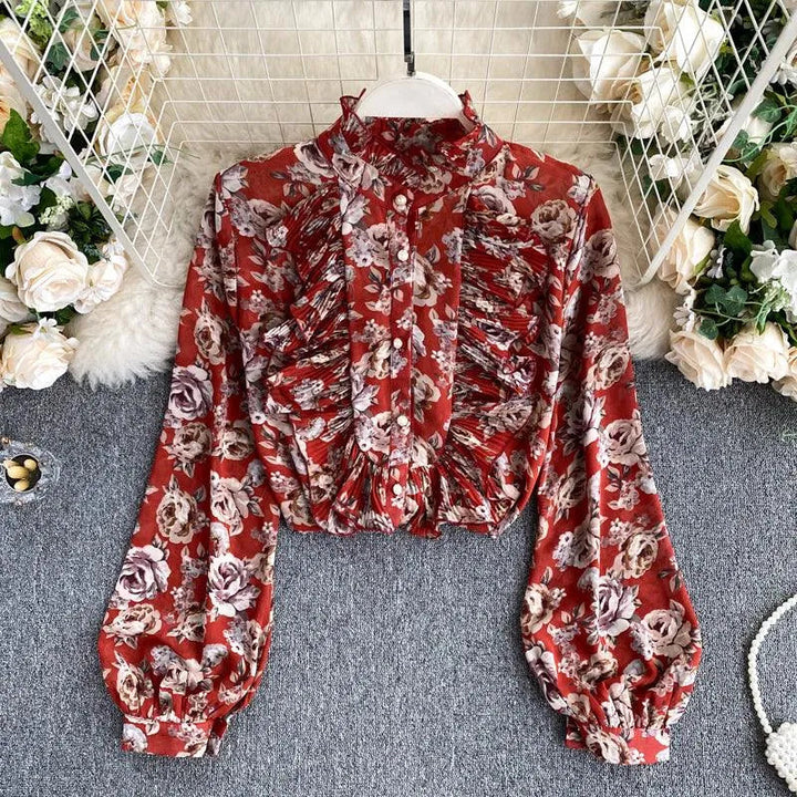Levoire | Chemises pour femmes avec un col haut et une temperament croisé et fendu Rot Une taille