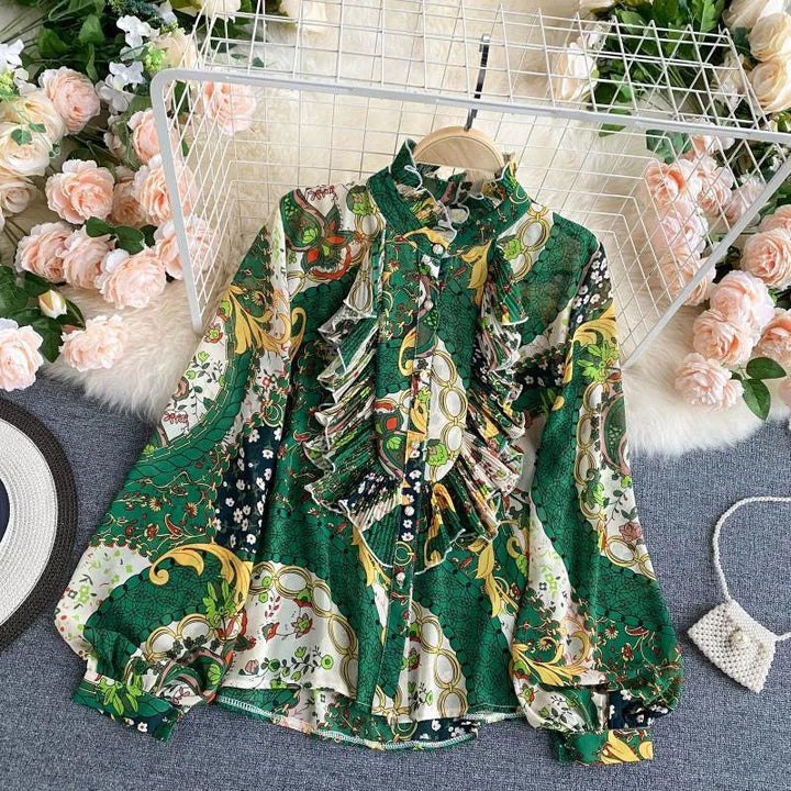 Levoire | Chemises pour femmes avec un col haut et une temperament croisé et fendu Vert Une taille