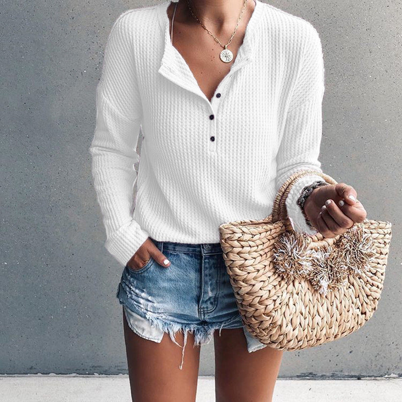 Levoire | Elegant V Neck Shirt With Long Sleeves And Buttons Blanc