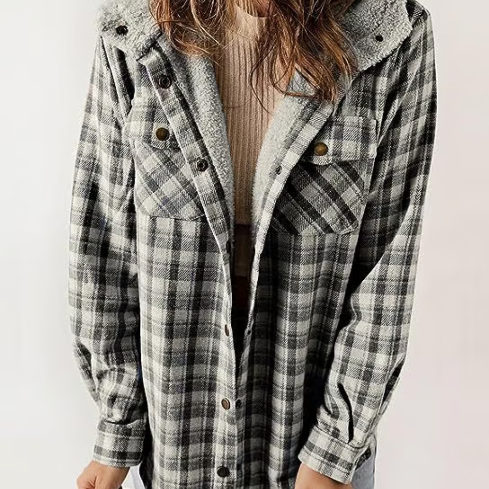 Levoire | Veste à capuche à carreaux Look automnal décontracté Gris