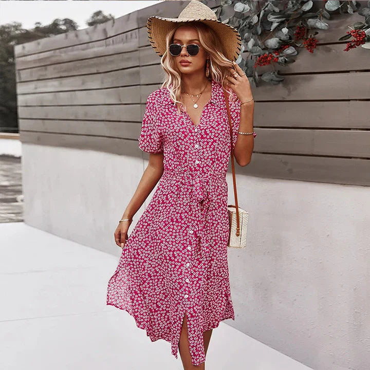 Levoire | Robe D'Été Élégante Pour Femmes Nouvelle Robe À Fleurs À Lacets Imprimée Lilas