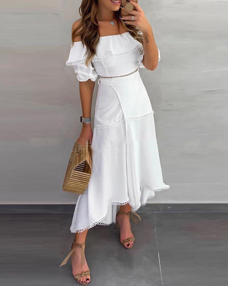 Levoire | Robe à épaules découvertes en patchwork Blanc